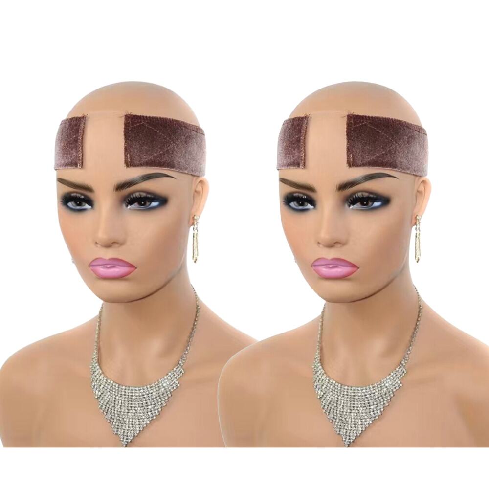 2 pcs Hook & Loop Closure Non Slip Wig Grip Band w/Swiss Lace Adju Strap (Brown)